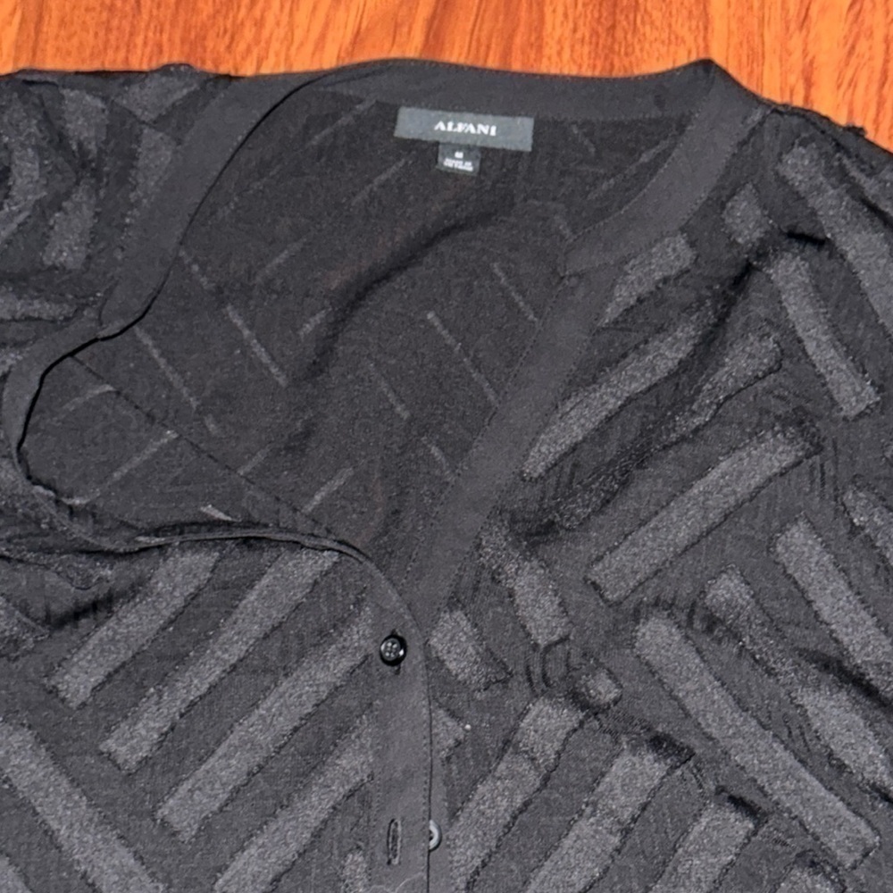 Alfani black tunic dress button up shirt long sleeve zig zag design black M - Picture 4 of 7